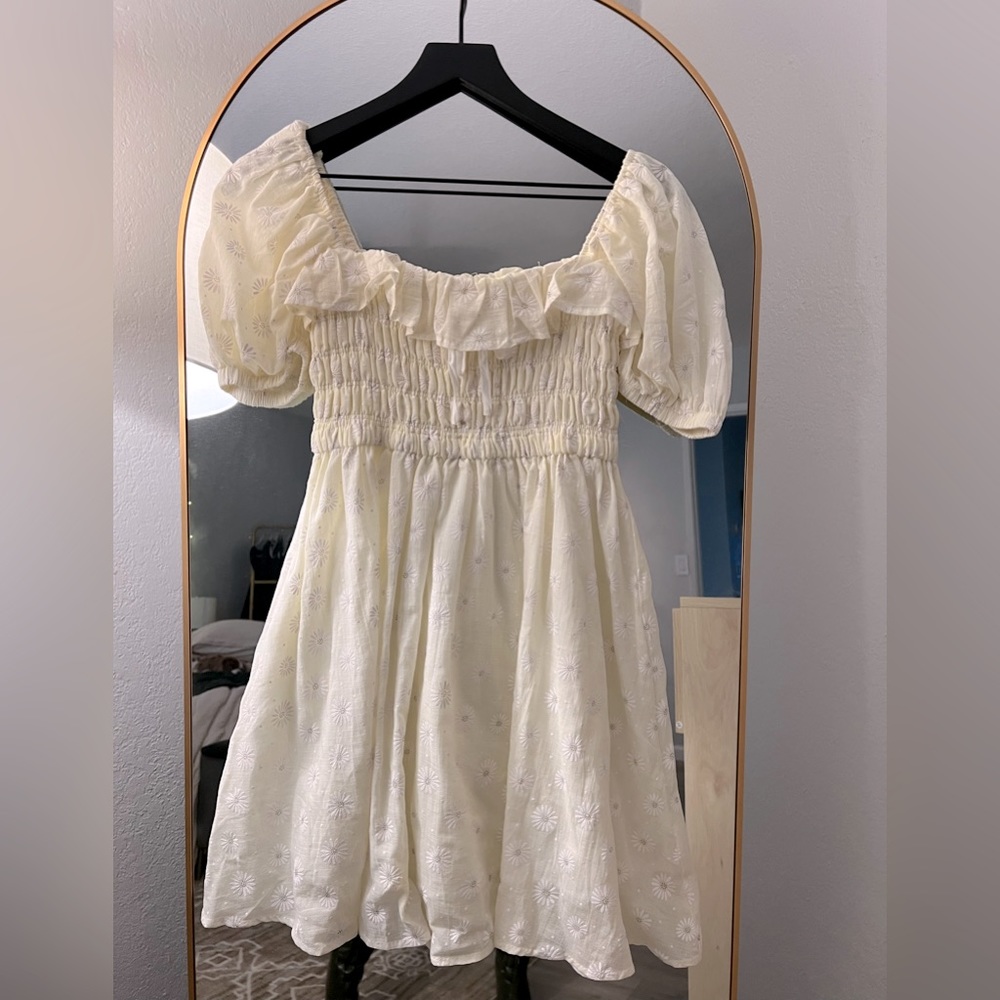 R.Vivimos Women's Summer Linen Short Sleeve Ruffled Floral Print Swing Dress XS
